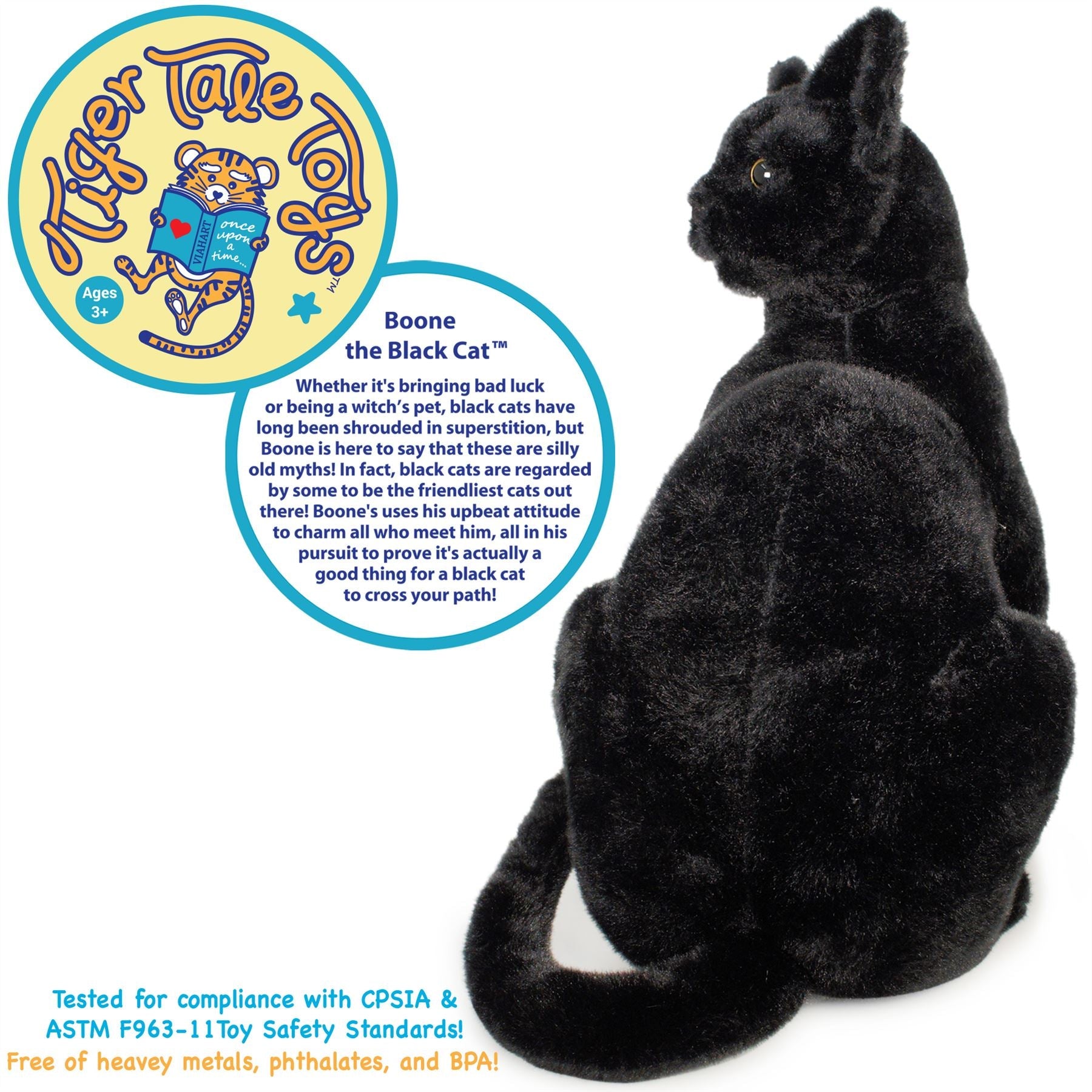 Boone The Black Cat | 13 Inch Stuffed Animal Plush | By TigerHart Toys