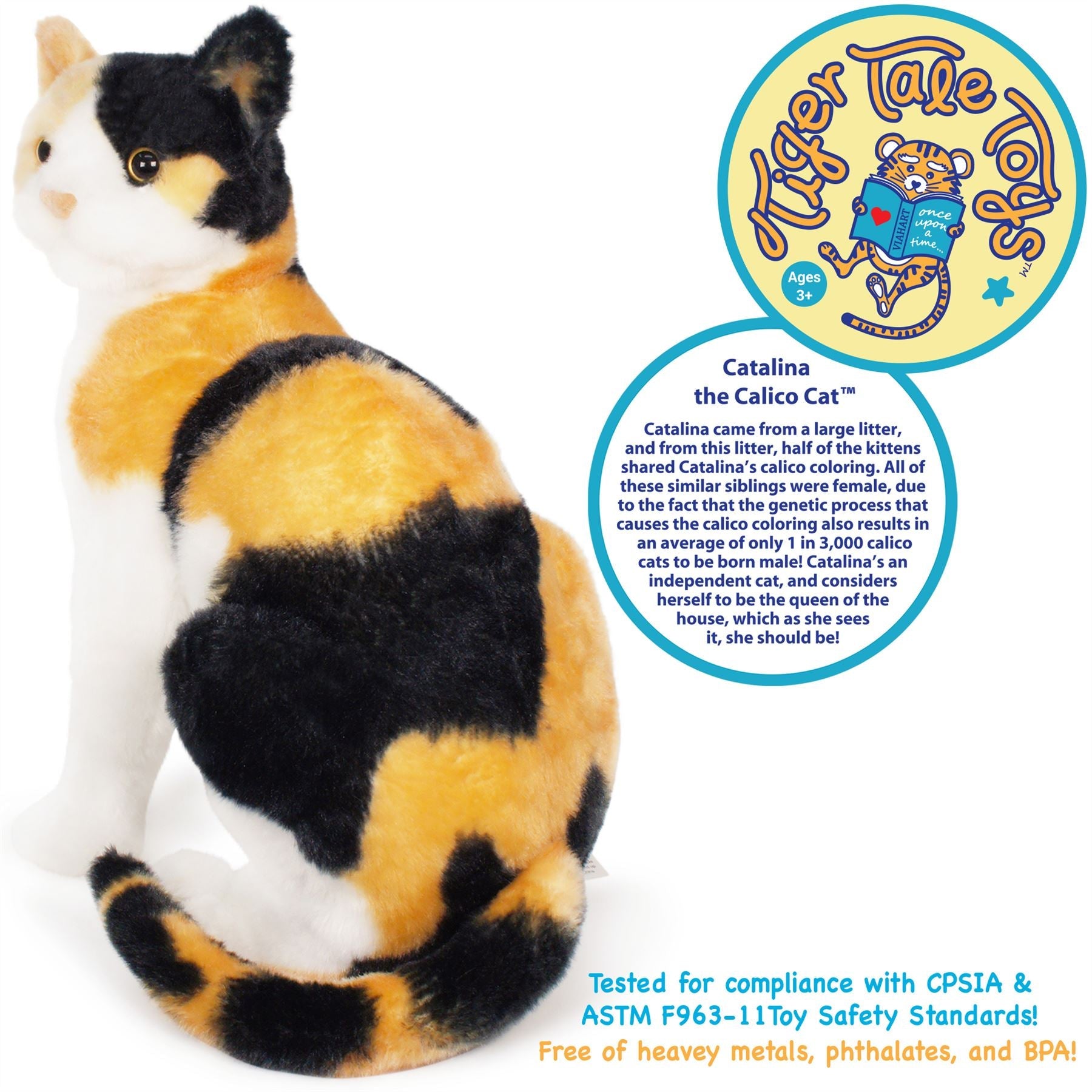 Catalina The Calico Cat | 14 Inch Stuffed Animal Plush | By TigerHart Toys